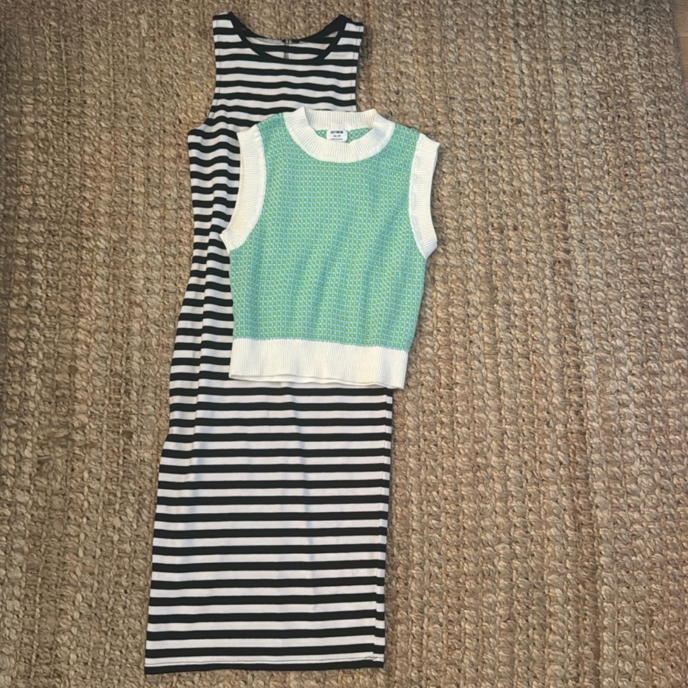 Cotton on Striped Black and White Sleeveless Dress and sweater crop top bundle